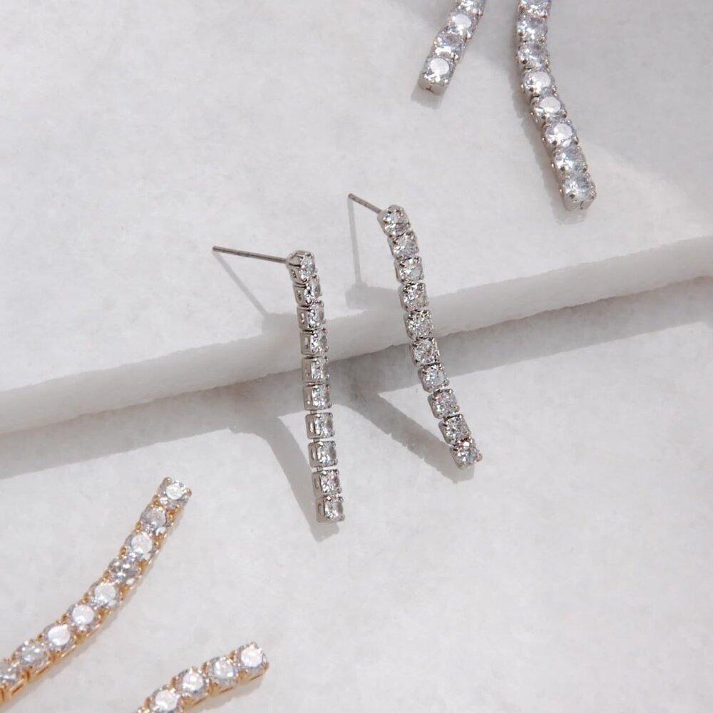 Diamond Drop Earrings Women Cubic Zirconia Silver Dangle Statement Jewelry - Picture 3 of 9